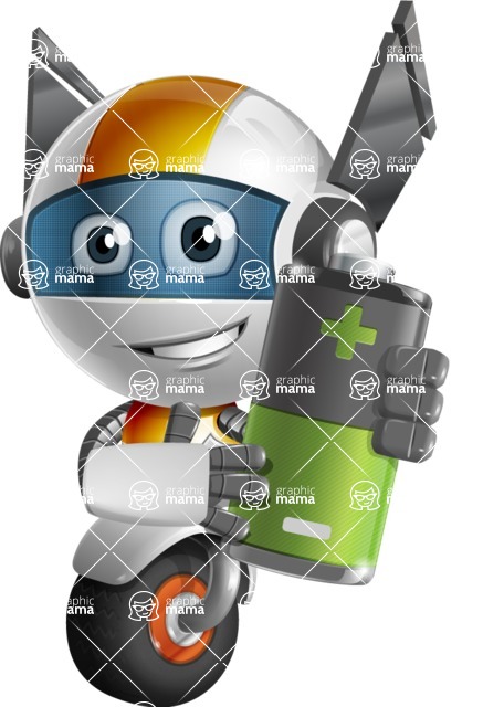 Cute robot cartoon character - 112 stock vector images - Cute robot cartoon character holding energy power battery - stock vector graphic image